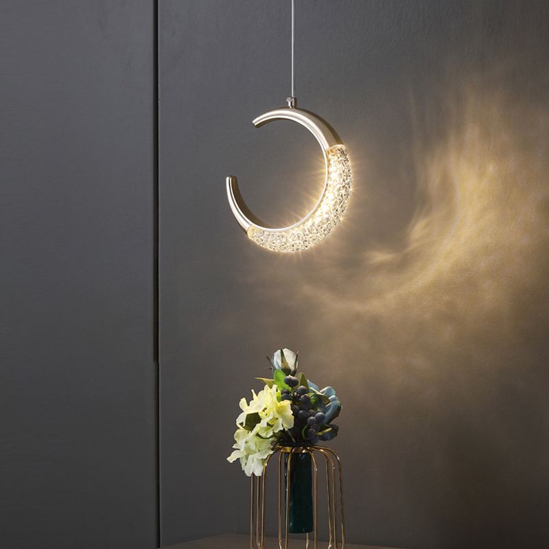 Gold Moon LED Hanging Light in Modern Luxury Style Zine-Alloy Pendant Light with Acrylic Shade
