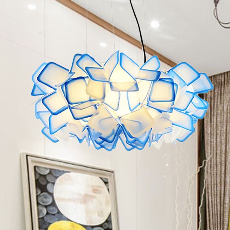 Braun/Blau/Lila Blüte Drop Anhänger zeitgemäß 21 "/27,5" breite 1-Licht-Acryldecklampe für Wohnzimmer