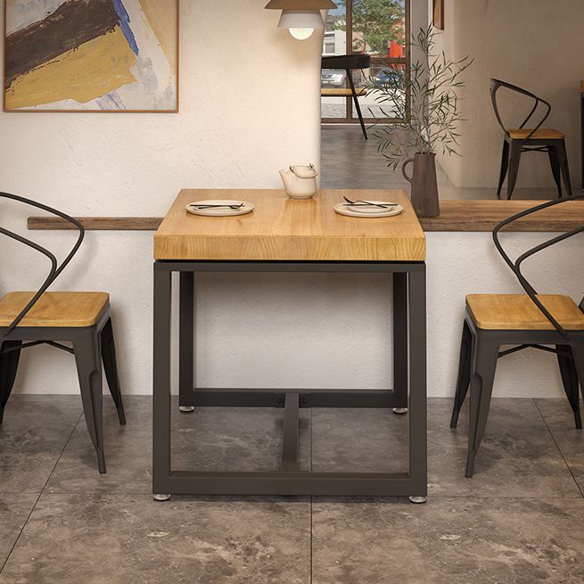 Metal Industrial Square Dining Table Pine Solid Wood Top Table with Trestle Base