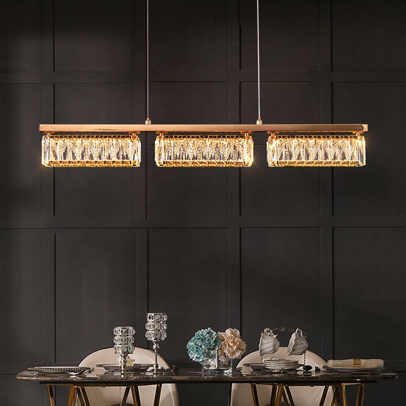 Dining Room Island Pendant Modern Gold Hanging Light with Rectangular Crystal Shade