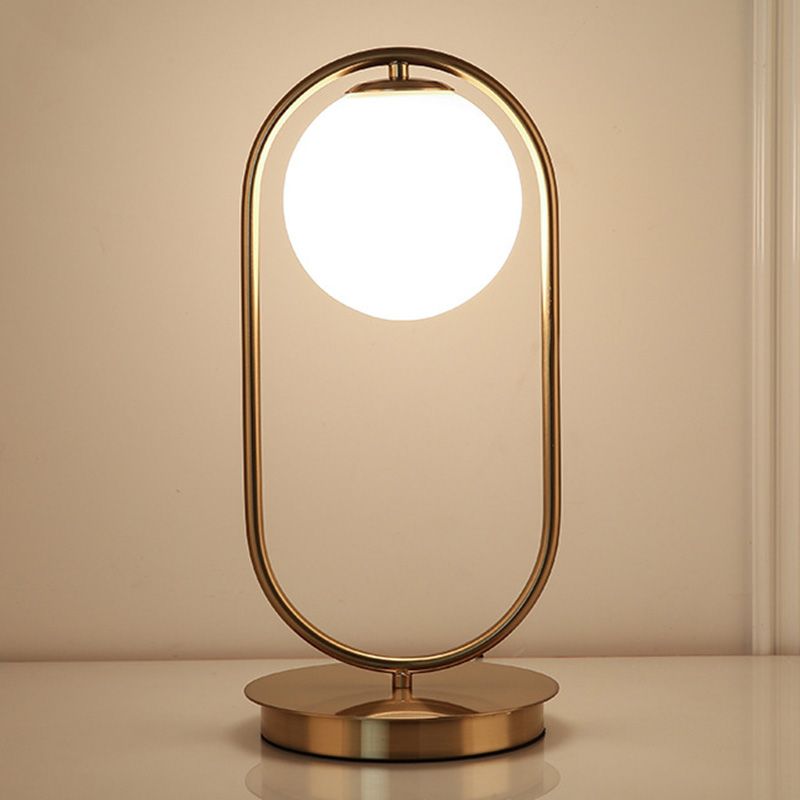 Minimalist Round Table Lighting Opal Glass 1 Bulb Living Room Table Lamp in Gold