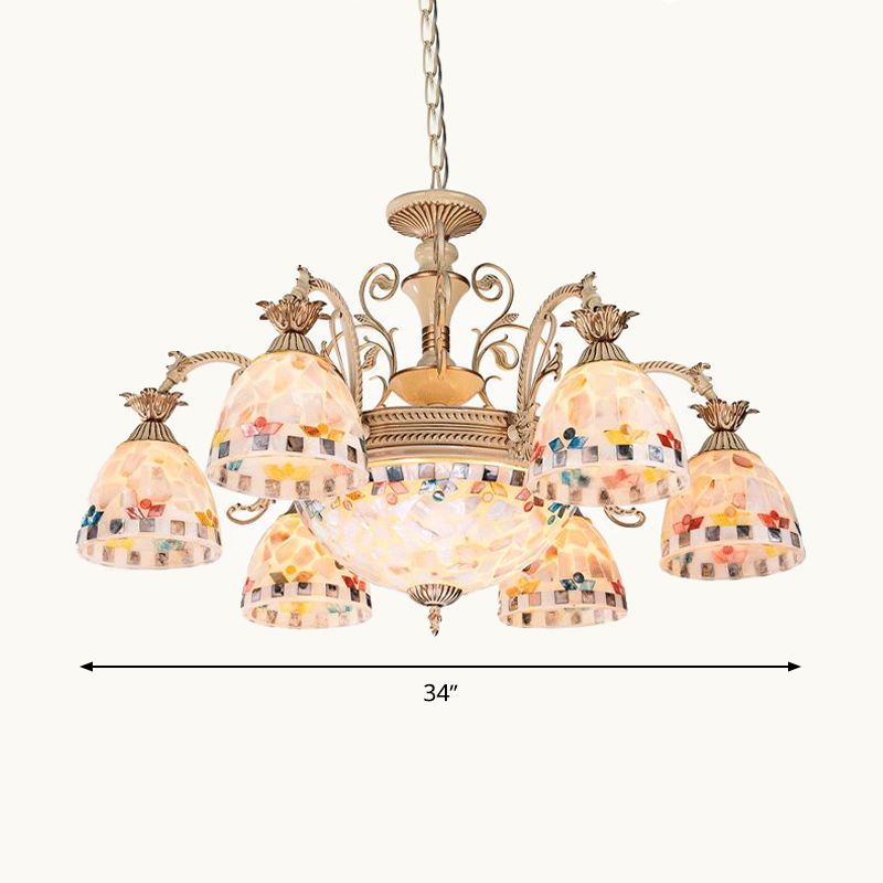 Stained Glass Mosaic Chandelier Lighting Fixture Tiffany 9/11 Lights White and Gold Hanging Lamp Kit