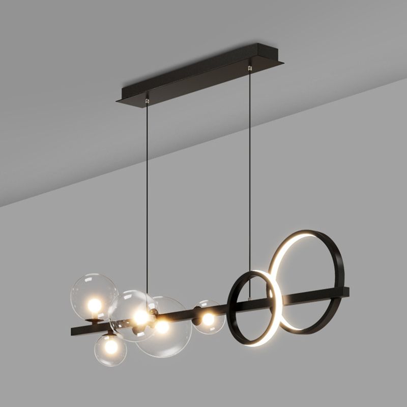 Modern Pendant Chandelier Globe Circle Island Lights 7 Light Metal Island Lamps in Black