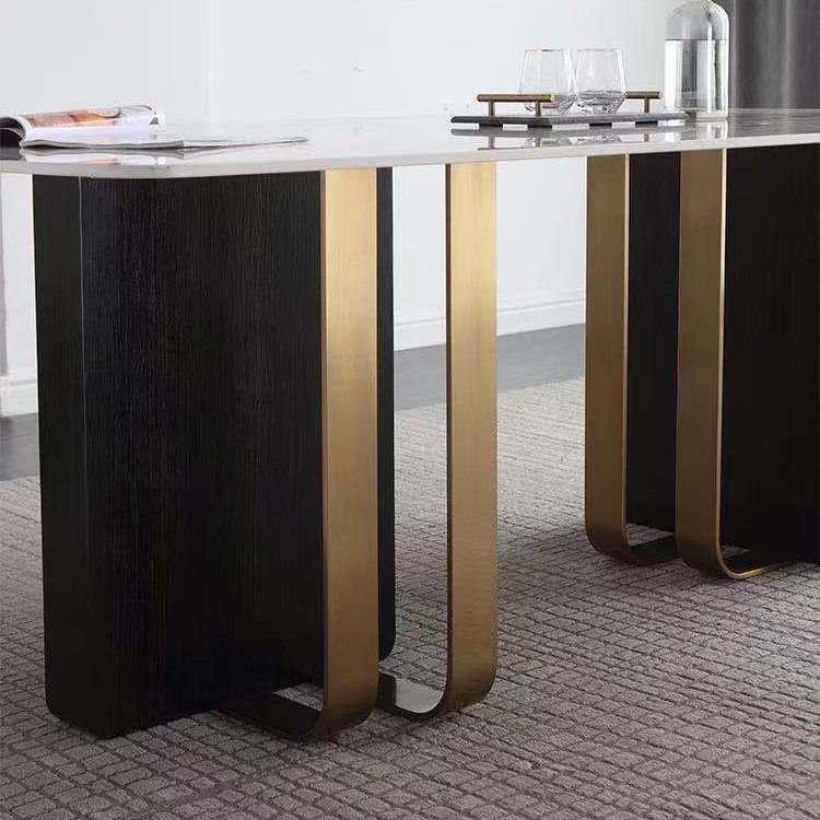 Marble Dining Table for Restaurant Luxury Rectangle Table with Gold Metal Pedestal