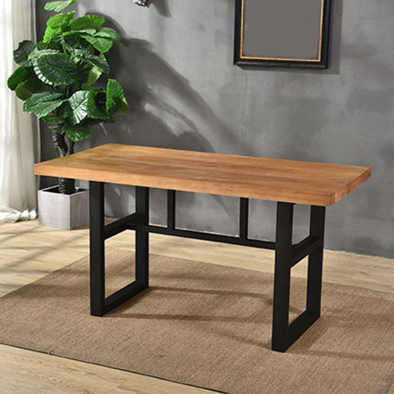 Industrial Solid Wood Top Dining Table Brown Table with Metal Base