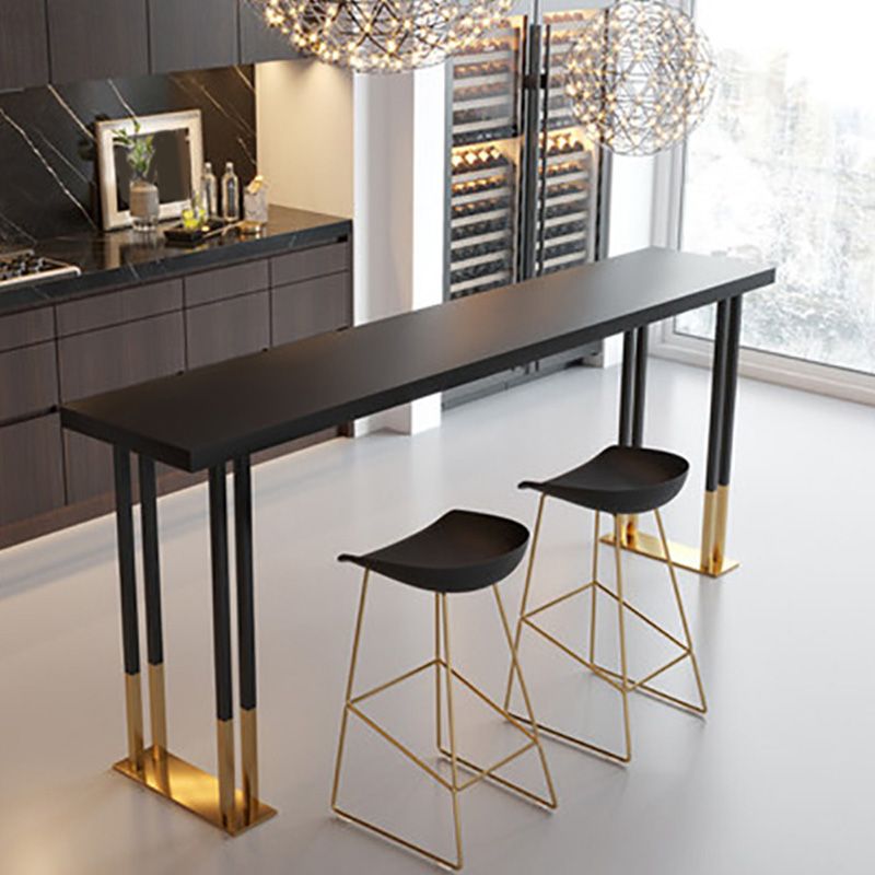 Black Wood Top Bar-height Table with Gold Legs and Metal Base Bar Table