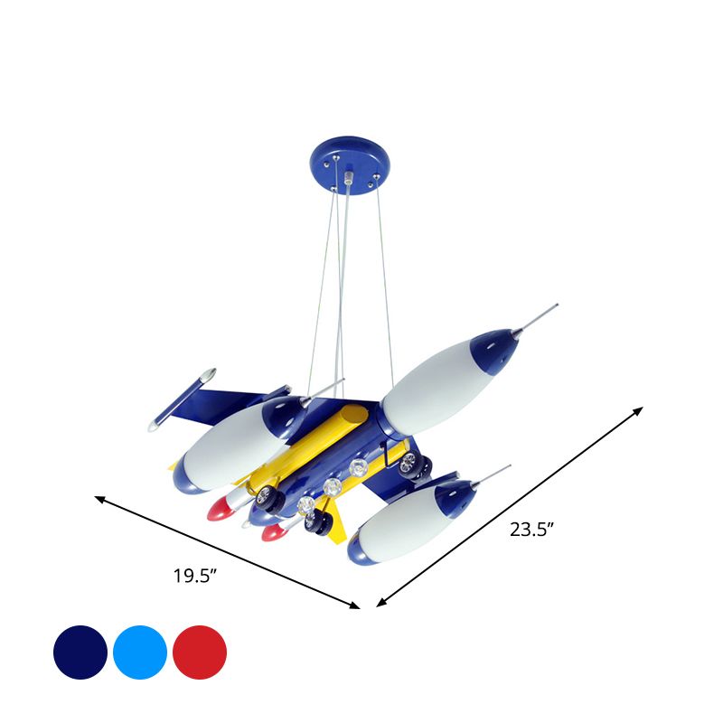 Airplane Suspension Pendant Light Kids White Glass Bedroom LED Chandelier in Red/Blue/Dark Blue