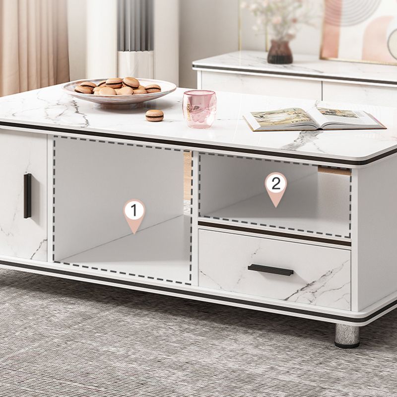 Modern 4 Legs Wood Coffee Table Rectangle Cocktail Table with Storage