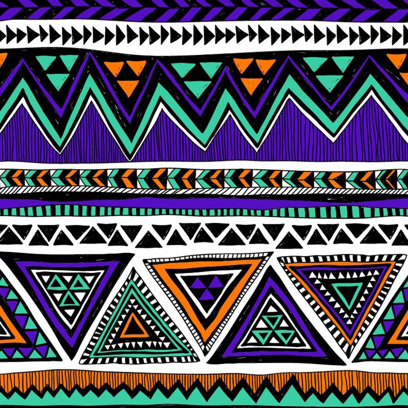 Customized Illustration Bohemia Murals with Triangle Seamless Pattern in Purple-Green