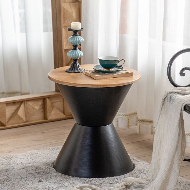 Round Wood Distressed Coffee Table Metal Pedestal Cocktail Table