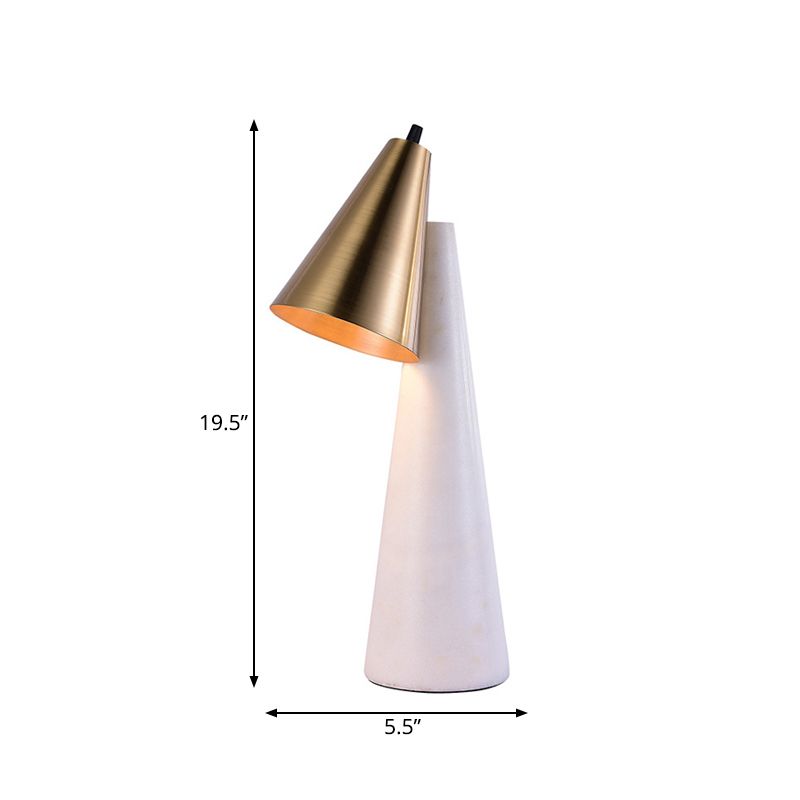 White Conical Table Lighting Minimalist 1 Light Marble Nightstand Lamp with Metal Shade