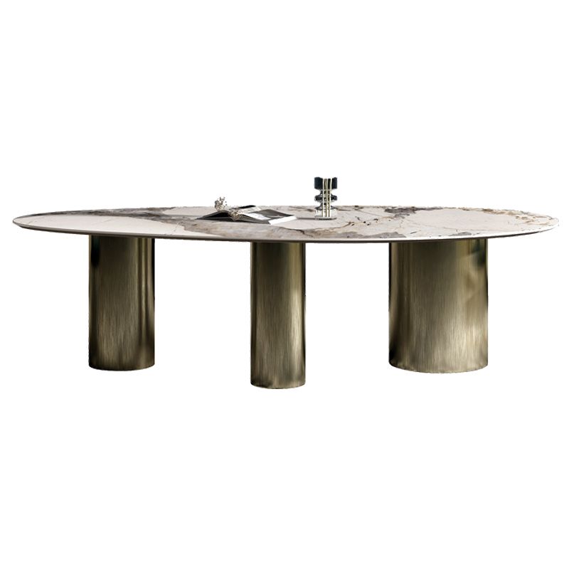 Traditional Luxury Oval Dining Table White Sintered Stone Dining Table with 3 Legs