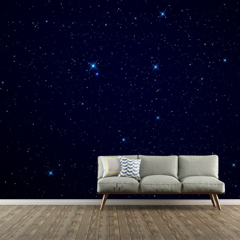 Whole Glittering Star Wall Mural Modern Resplendent Night Sky Wall Covering in Black