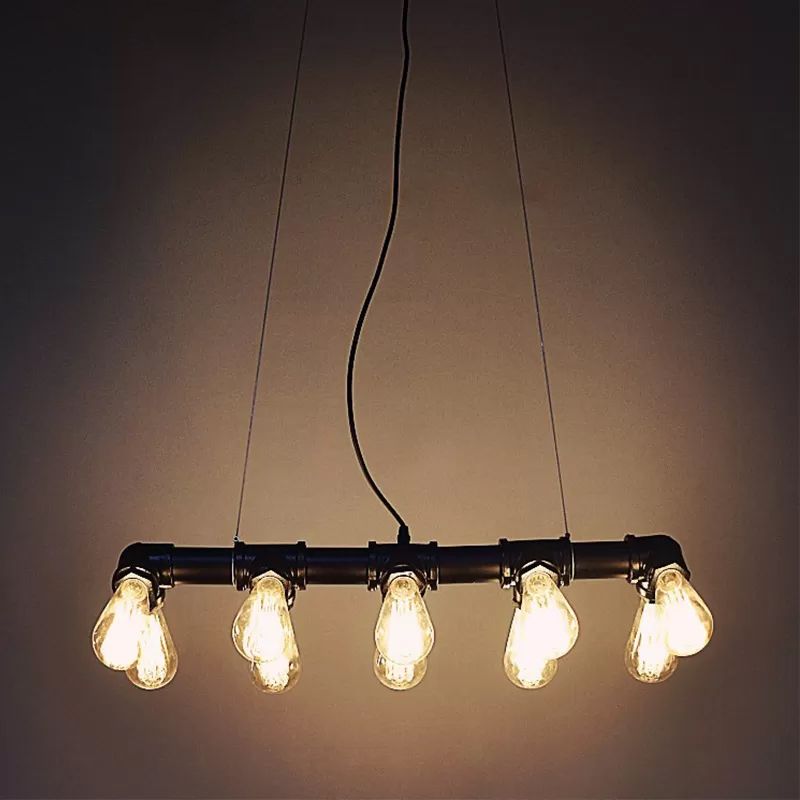 Pipe de lampe pendentielle noire en fer Linear 3/5/10 Head Style suspendu à la lumière sur l'île