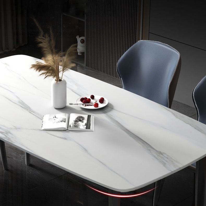 Rectangle Stone Industrial Table Standard Height Dining Room Table with 4 Legs