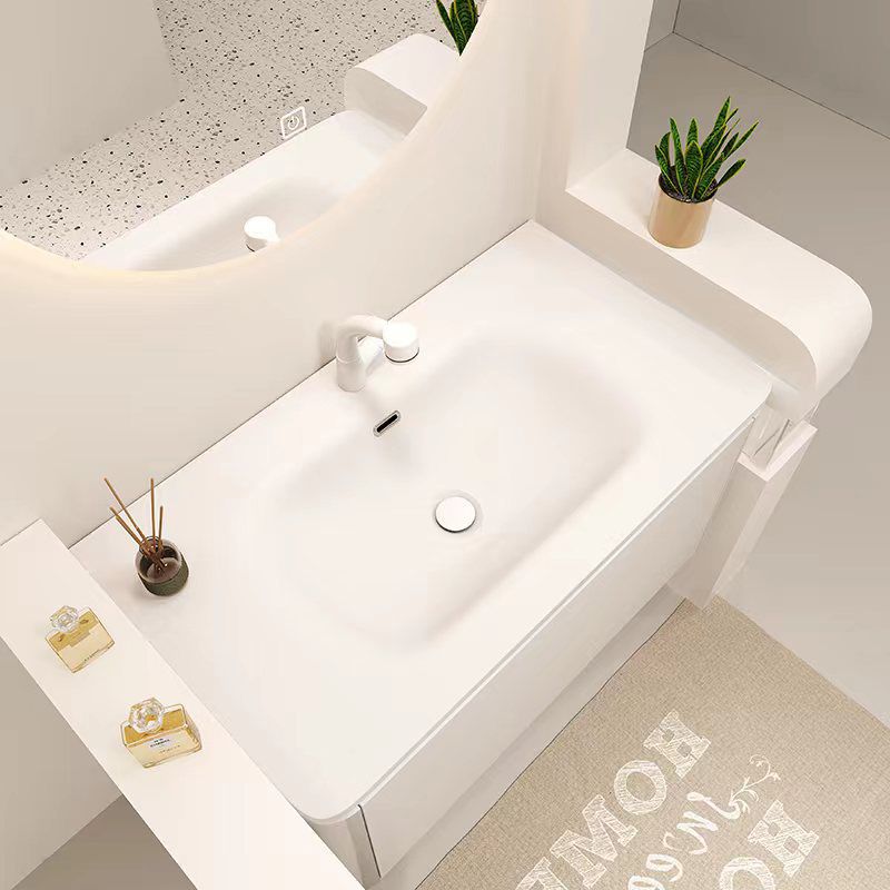 White Rectangular Vanity Single Sink Wall Mounted Wood Frame Bathroom Vanity with Mirror
