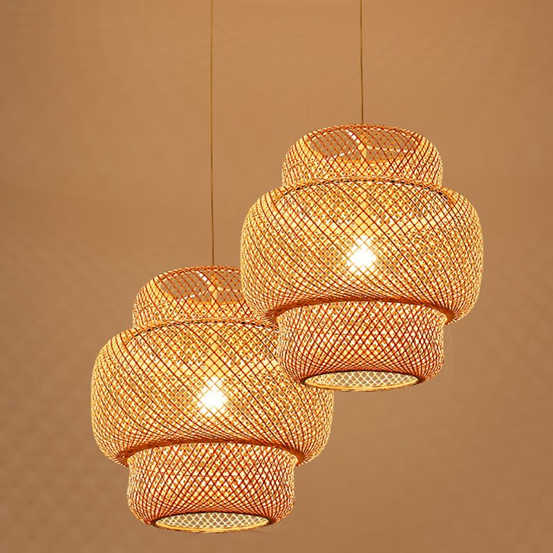 1 Light Tiered Pendant Lighting Japanese Rattan Pendant Lighting Fixtures for Restaurant