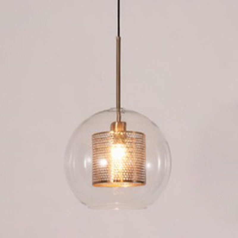 Glass Spherical Pendant Light Fixture Minimalist Hanging Pendant Light in Bronze