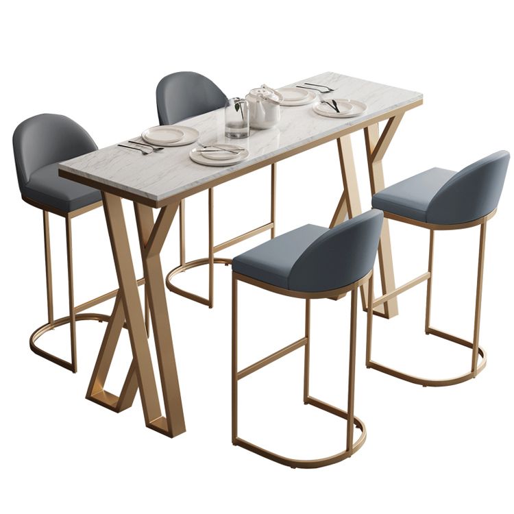 Glam Bar Table Set 1/5 Pieces Rectangle Stone Counter Table with High Stools for Kitchen