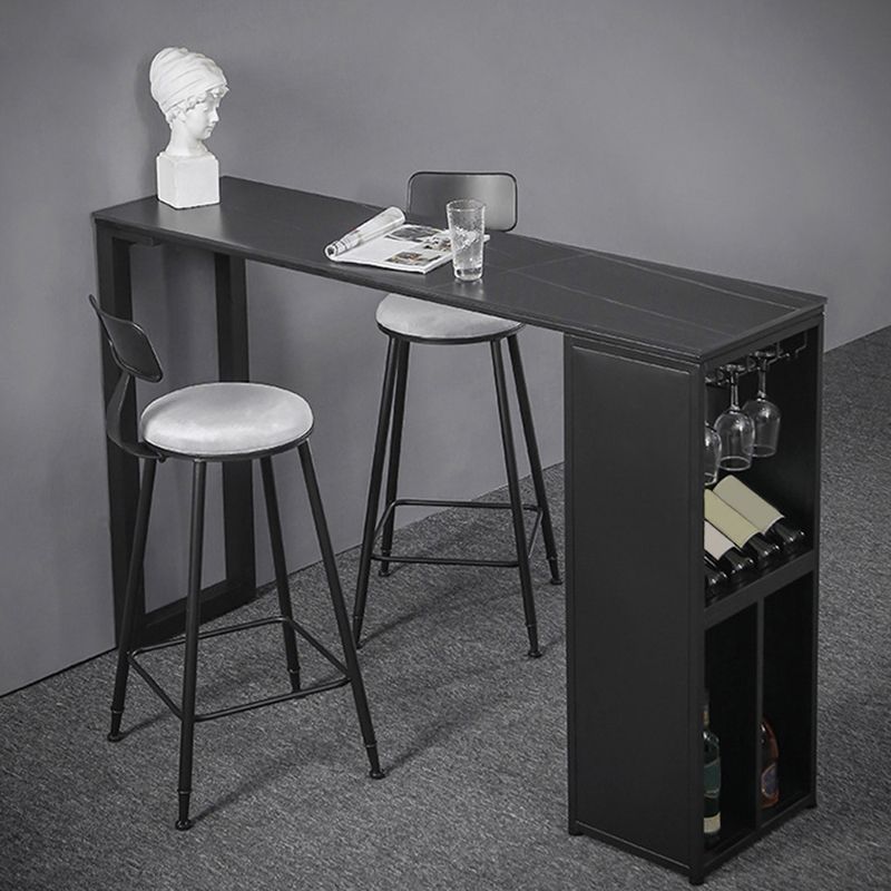 Modern Rectangle Bar Table Set 1/3 Pcs Stone Top Bar Table and Upholstered Stools