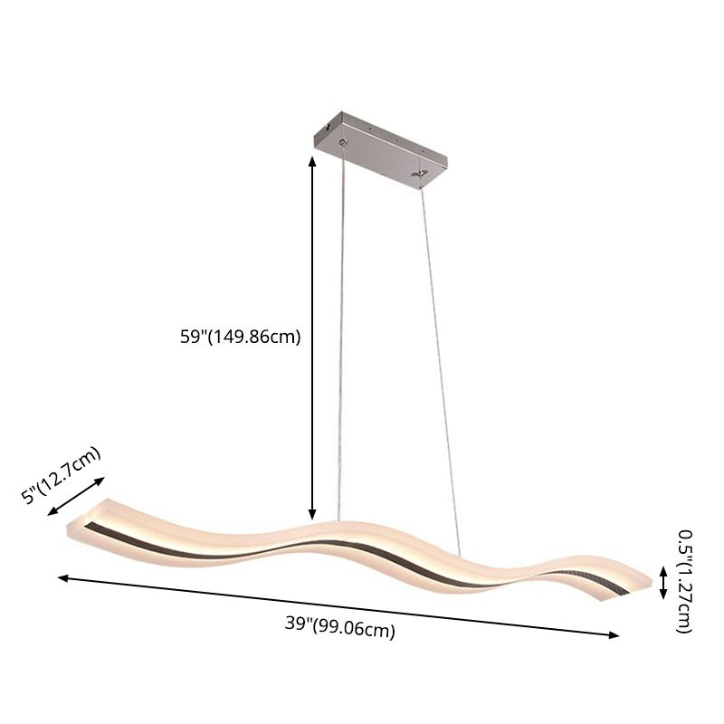 Flow Shaped Hanging Lamp Minimalist Acrylic Dining Room LED Island Light in White