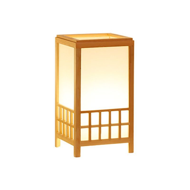 Wood Rectangular Task Light Chinese 1 Bulb Small Desk Lamp in Beige for Restaurant
