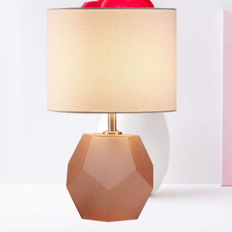 Lámpara de mesa hexágono 3D de una sola bombilla Moderna luz de color gris/rosa/amarillo con luz de tela de batería