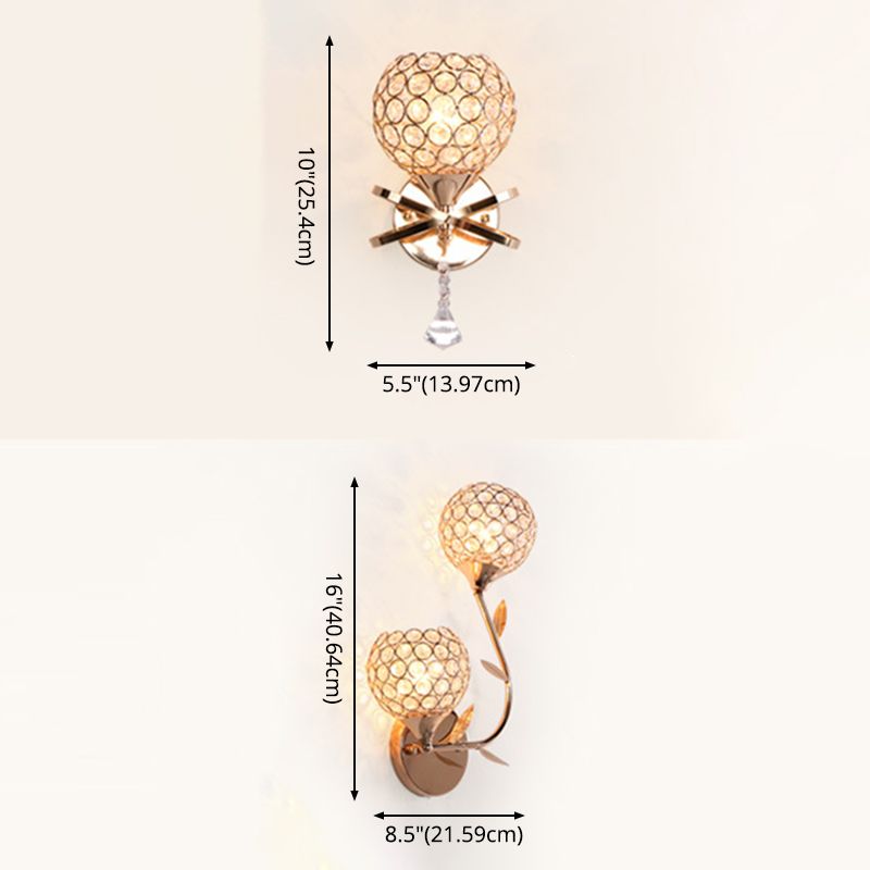 Modern Style Wall Lamp Spherical Sconce Lighting with Crystal Shade for Bedroom