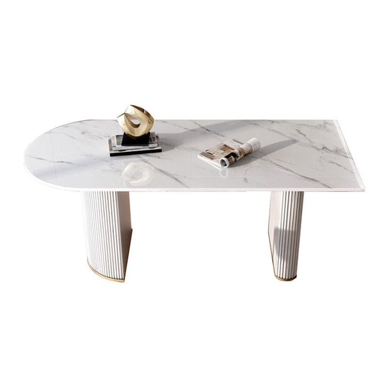 Sintered Stone Top Luxury White Table Table with Double Pedestal Base for Restaurant