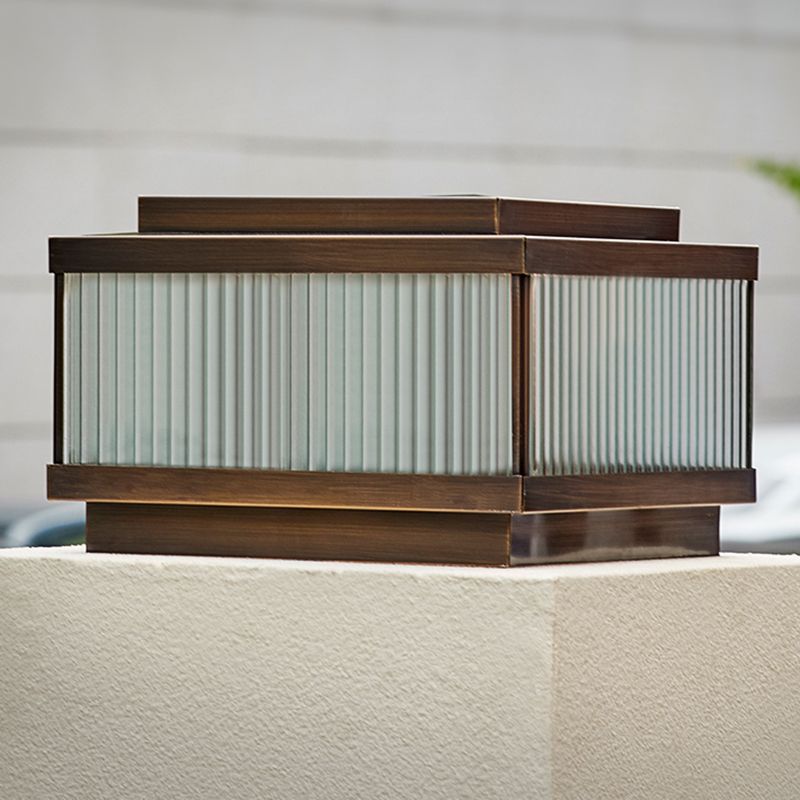 Rectangular Shape Metal Solar Pillar Lamp Modern Style 1 Light Outdoor Light in Bronze