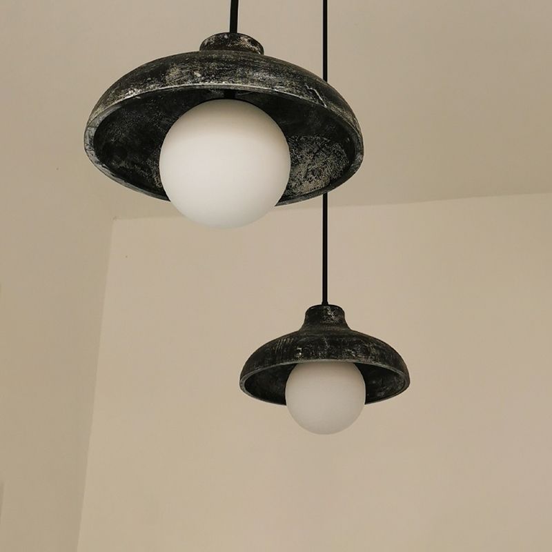 Luce sospesa in legno cono 1 lampadina lampadina con tonalità in vetro globo per sala da pranzo