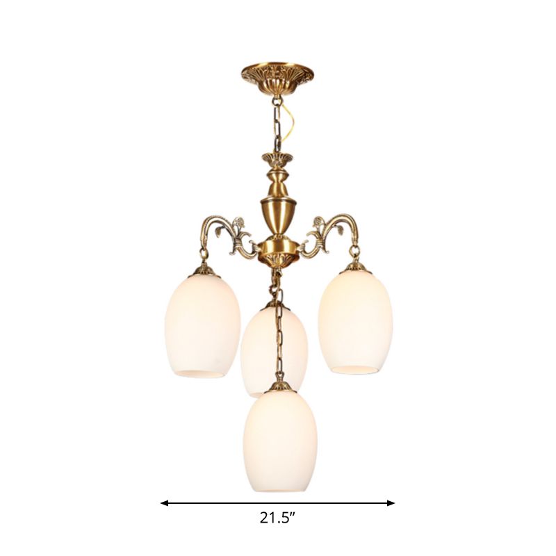 4/6-bulb ovaal kroonluchter verlichting vintage bronzen afwerking mat wit glas naar beneden verlichting hanger
