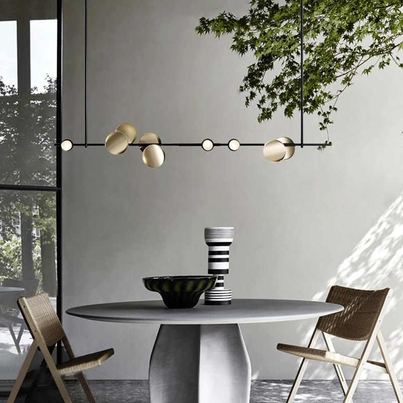 Contemporary Hanging Light Metal Island Light Fixture in Black and Gold for Dining Room