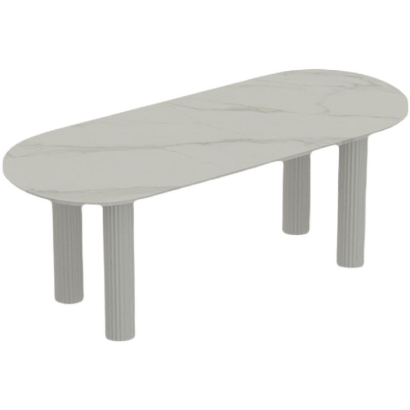 Stone Oval Dining Table Simple White Furniture with Solid Wood Double Pedestal