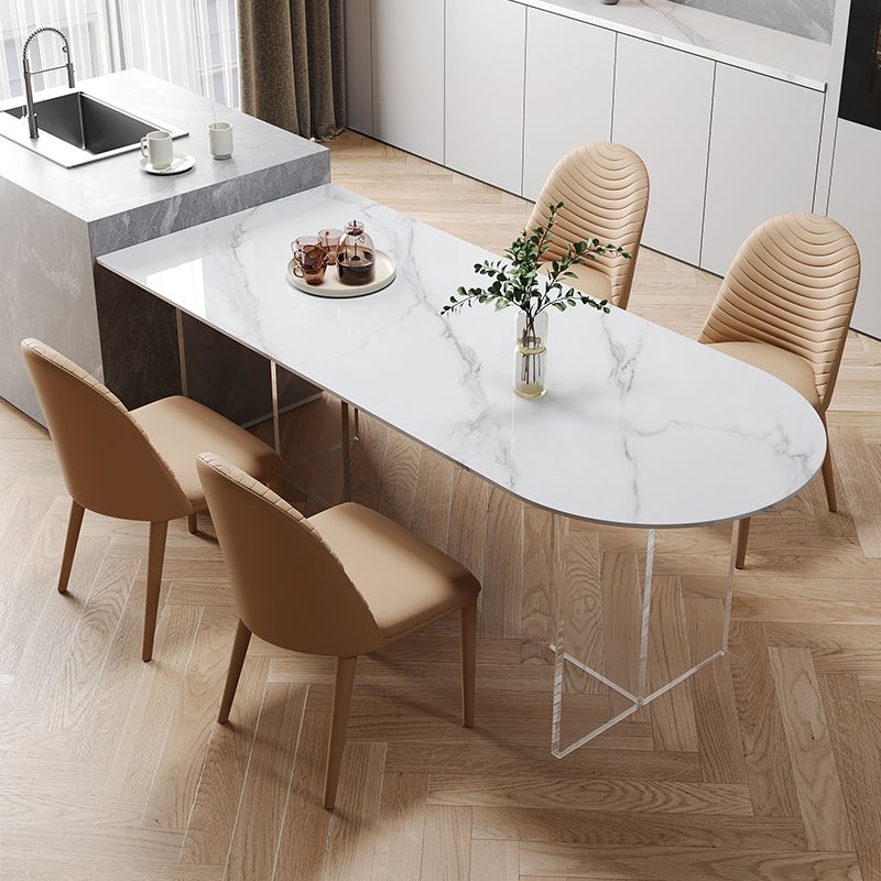 Stone Dining Table Home Dinner Furniture with Acrylic Double Pedestal for Small Apartment