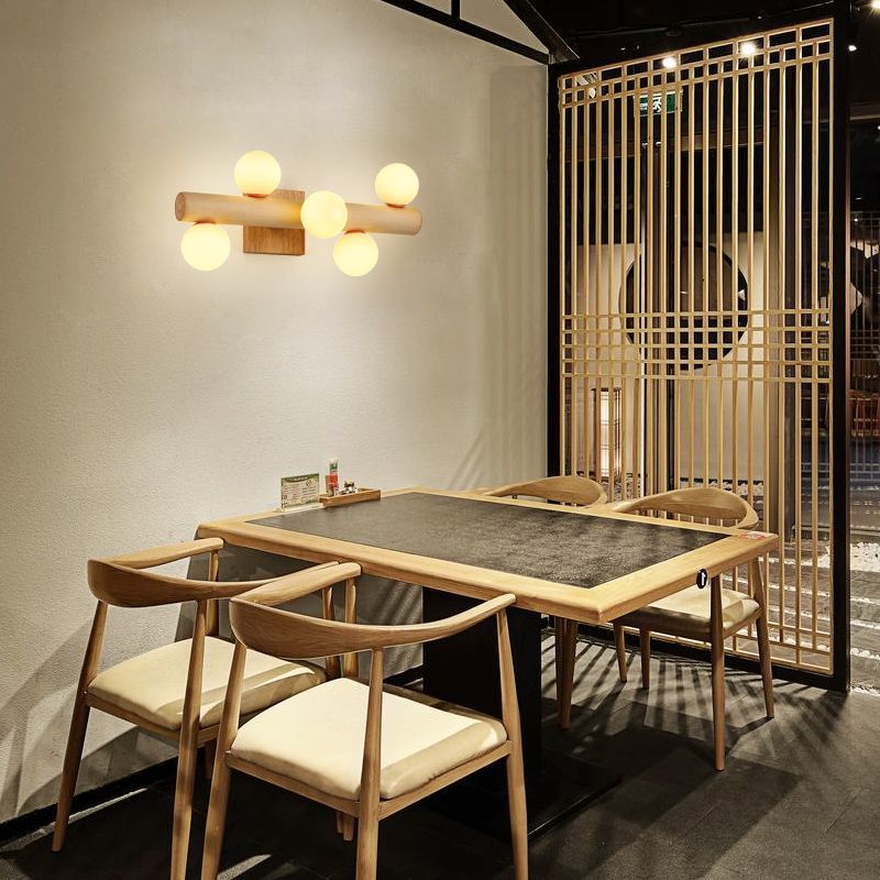 Japanese Style Wood Wall Light Geometric Shape Wall Sconce Lamp Fixture for Bedroom