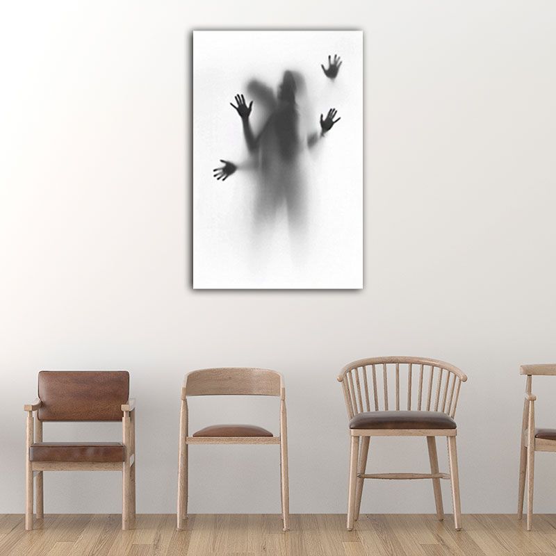 Blur Shadow of Lovers Canvas Art Contemporary Textured Family Room Wall Decor in Grey