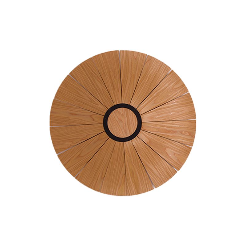 1 Bulb Dining Room Hanging Lamp Asia Dark Khaki Pendant Lighting Fixture with Round Wood Shade
