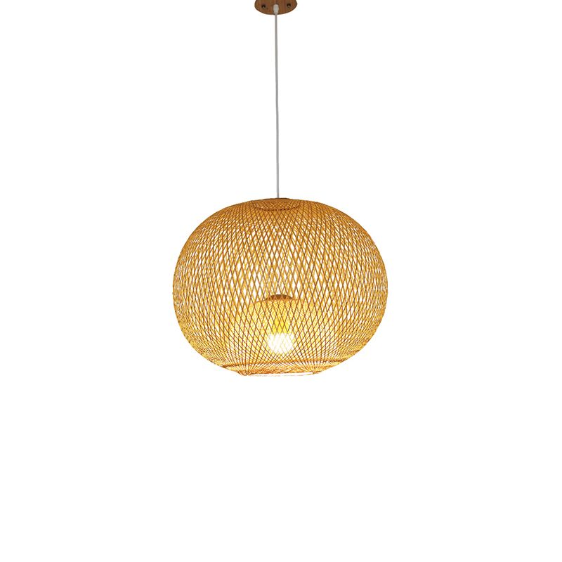 Wood Handwoven Pendant Lighting Contemporary 1 Bulb Bamboo Suspension Light Fixture
