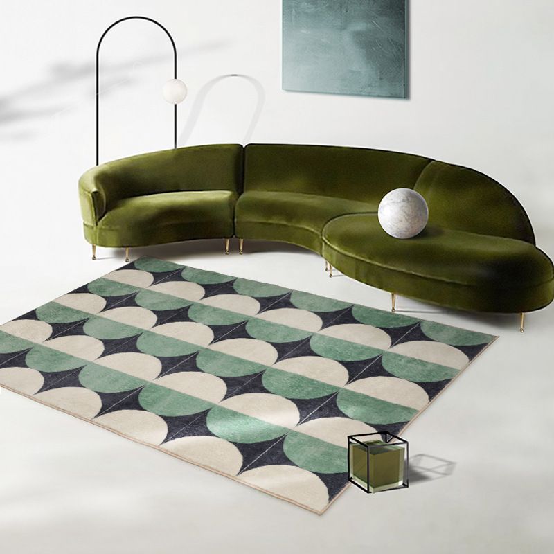 Green Modern Rug Polyester Semicircle Indoor Rug Washable Rug for Home Decor