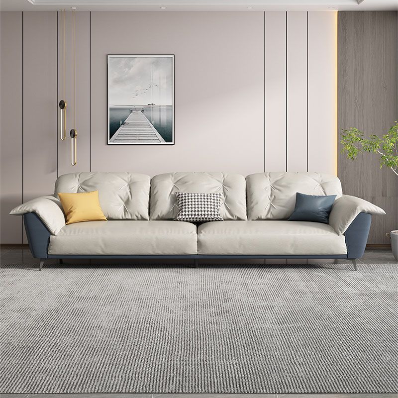 Sewn Pillow Back Sofa Modern Style 34.64" H Faux Leather Sofa