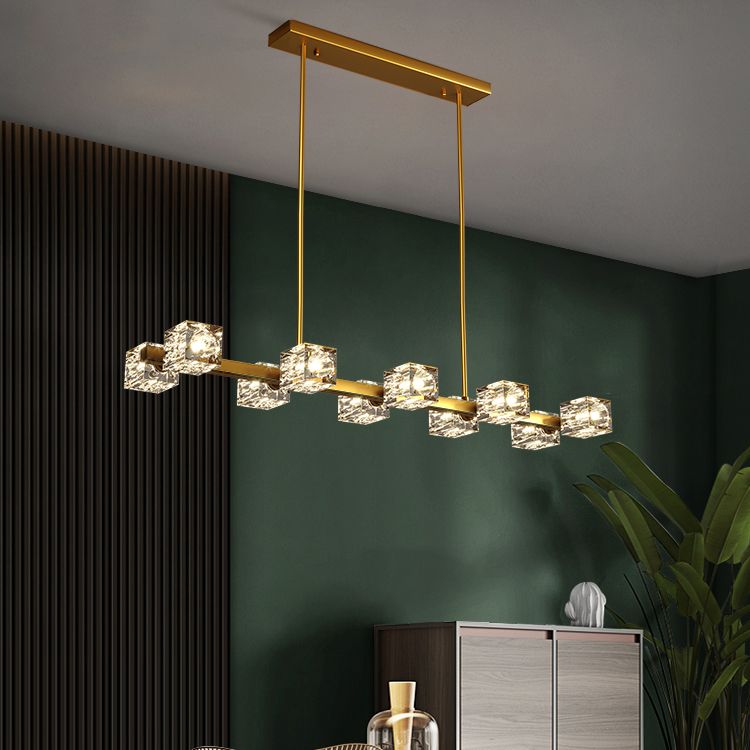 Modern Island Pendant Lamps Multi-Head Restaurant Hanging Light with Cube Crystal Shade