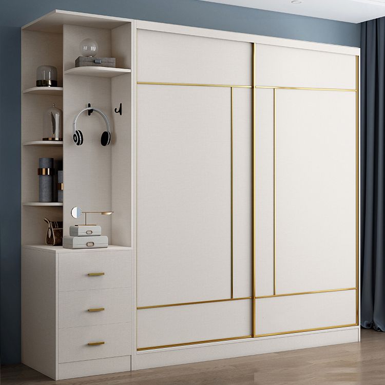 White Colour Wooden Wardrobe Modern Cloth Rod Included Wardrobe Closet
