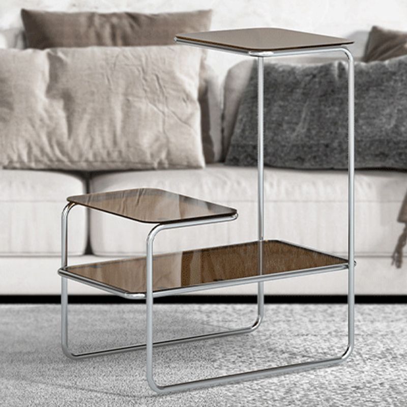 Modernistic Side Table Glass Sled with Storage Square 3-Tier End Table