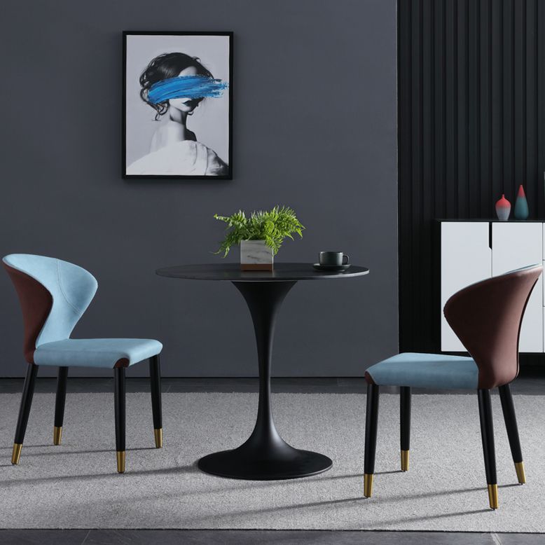 Contemporary Style Sintered Stone Dining Table Metallic Tulip Base Round Table for Home