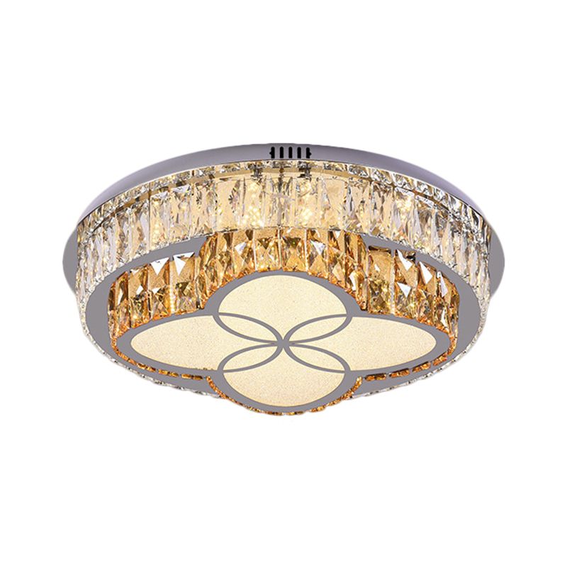 Clear Cut Crystals Circular Ceiling Light Modern LED Bedroom Flush Mount Lamp in Stainless-Steel with Flower/Square Design