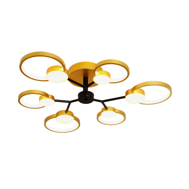 Blossom Close to Ceiling Light Fixture Contemporary Metal Living Room LED Semi Flush Mount Lamp in Black/Gold