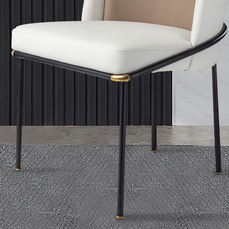 Fixed Back White Lounge Chair Armless Office Chair with Black Legs