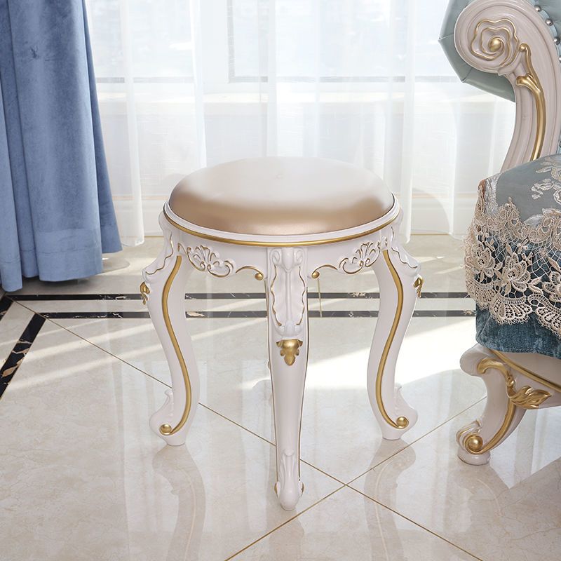 Mid-Century Modern Ottoman Faux Leather Upholstered Solid Color Round Ottoman