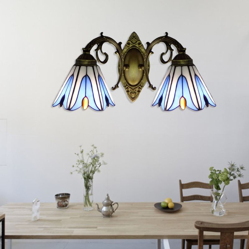 Magnolia Wall Mount Light Rustic Loft Stained Glass 2 Heads Wall Lighting for Living Room